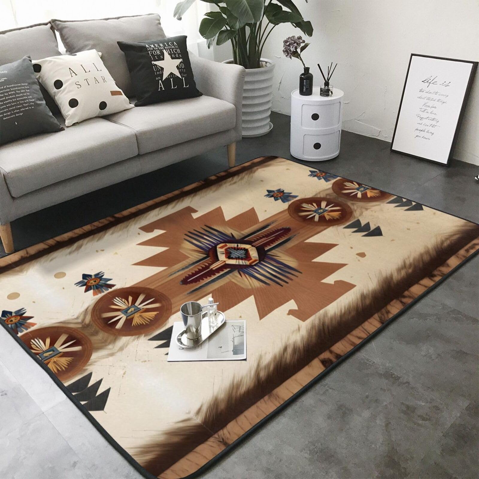Tappeto in finta pelliccia con stampe con motivi nativi americani, 203,2 x 147,3 cm, ultra assorbente e morbido, comodo per casa, ufficio e oltre