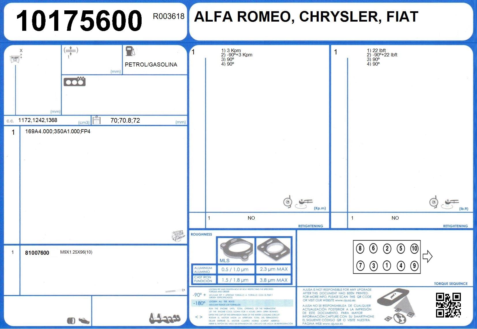 Ajusa 10175600 Guarnizione, Testata