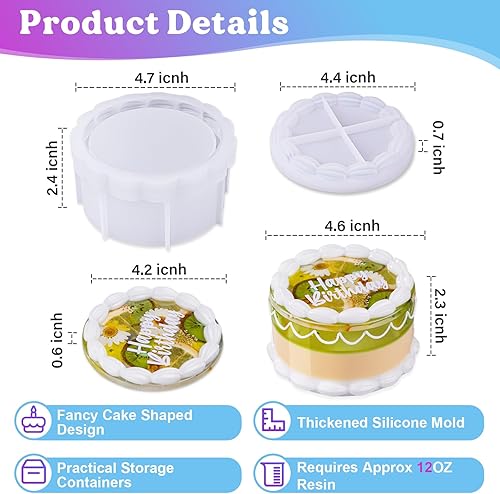 Miniatura 3 de LET'S RESIN Moldes de resina para caja en forma de pastel, molde de tarro de resina redondeada vintage con tapa, moldes de resina epoxi para pastel