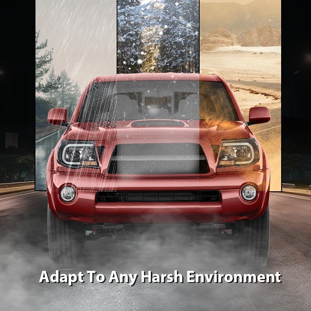 CROSSDESIGN LED Tube Projector Headlights Headlamps Compatible with Toyota Tacoma 2005-2011 8115004163, 8111004163 Clear Lens Black Housing Clear Reflector