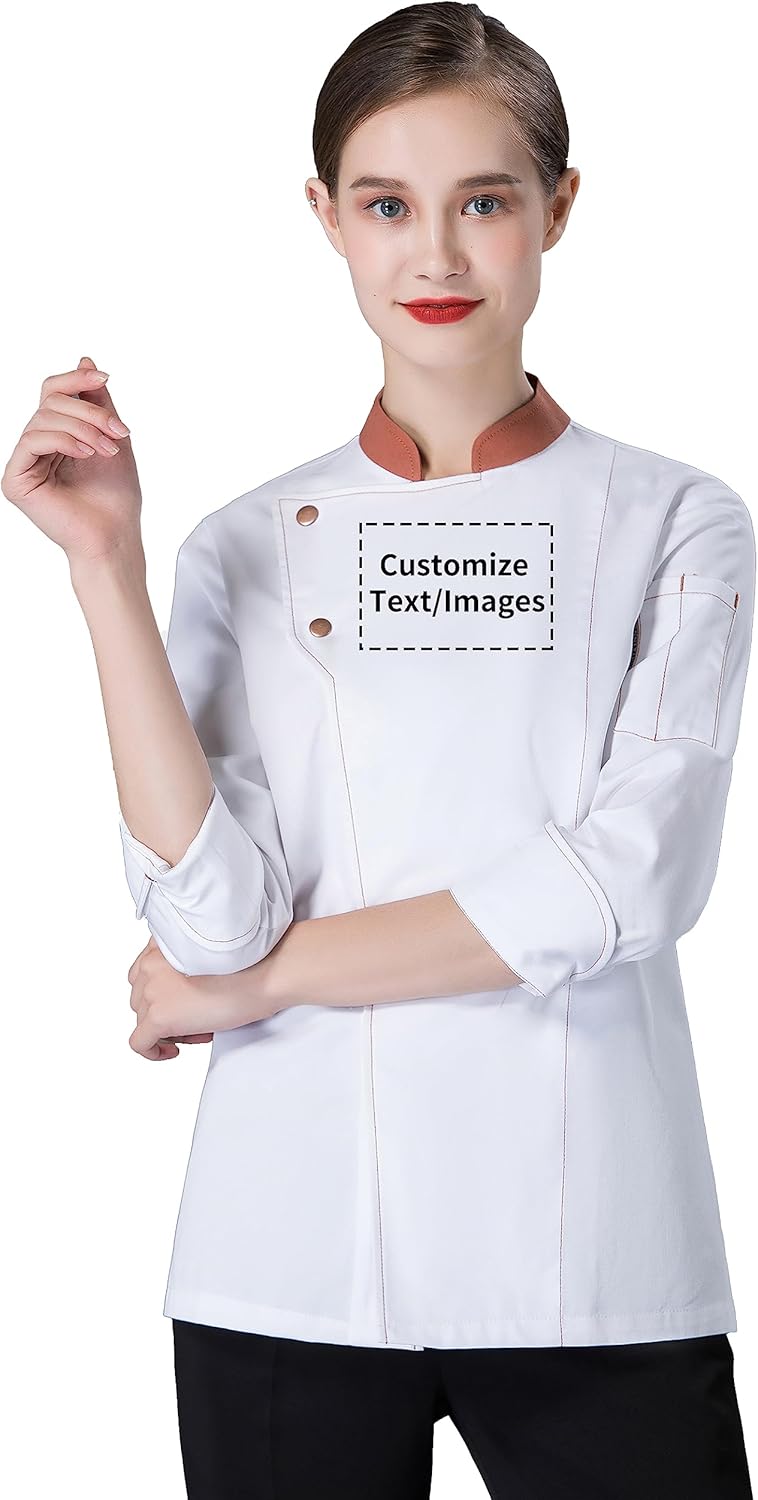 Custom Women's Chef Uniform Long Sleeve Classic Chef Jacket Hotel Kitchen Restaurant Women's Ladies Chef's Coat