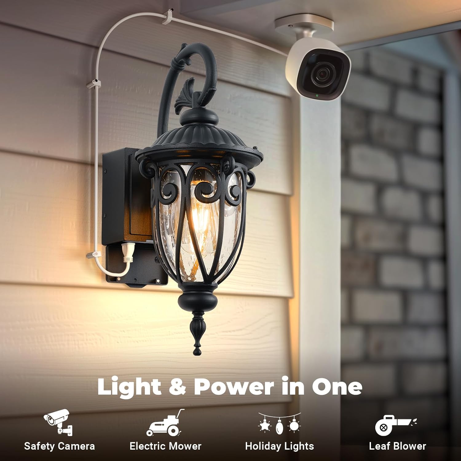 18.6" H Porch Lights with Outlet, Dusk to Dawn Outdoor Light with GFCI Outlet, Waterproof Outside Lights for House, Black Outdoor Wall Lights Wall Mount for Front Door,Garage,Backyard, E26 Base