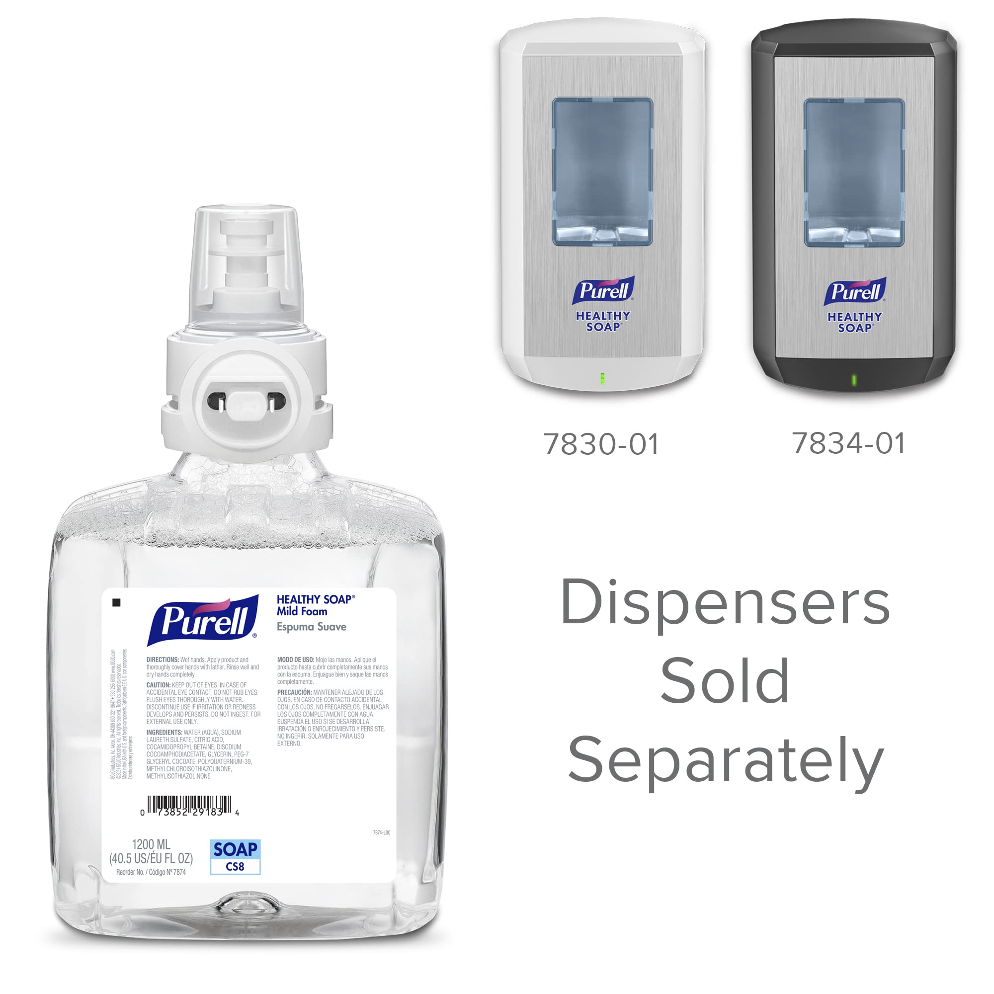 PURELL HEALTHY SOAP Mild Foam, Fragrance Free, 1200 mL Foam Hand Soap Refill for PURELL CS8 Automatic Soap Dispenser – 7874-02 - Manufactured by GOJO, Inc.