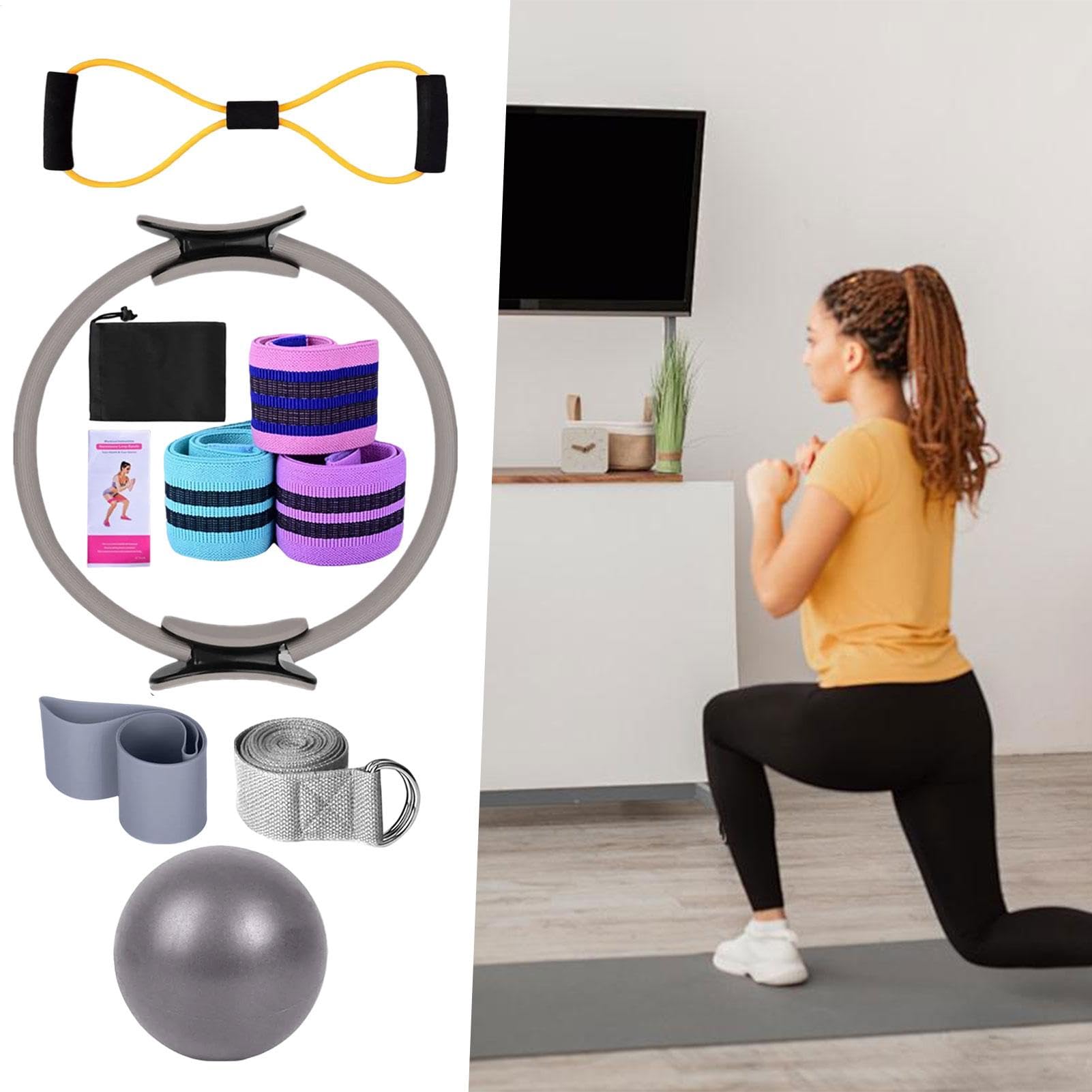 Conjunto de anillos Pilates, conjunto de equipos Pilates - Toning Pilates Ring | Cinturón extensible, accesorios de entrenamiento, equipo de hogar multifuncional para gimnasio, mujeres adultas