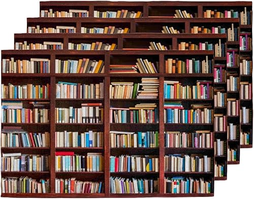 Miniatura 1 de Juego de 4 manteles individuales con diseño artístico de estantería, lavables, impermeables, para fiestas, hogar, comedor, decoración de mesa de 18