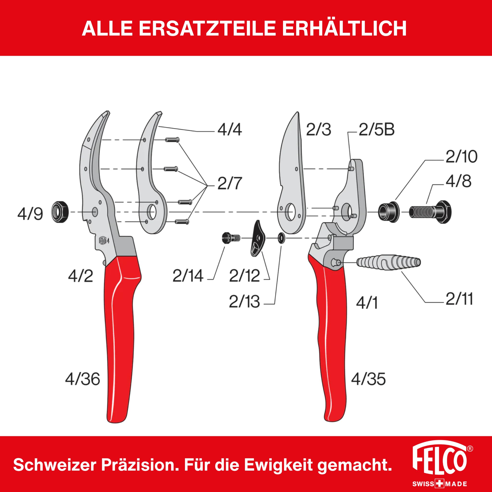 FELCO 4 Bypass-Gartenschere für Rechtshänder mit großen Händen, 25 mm