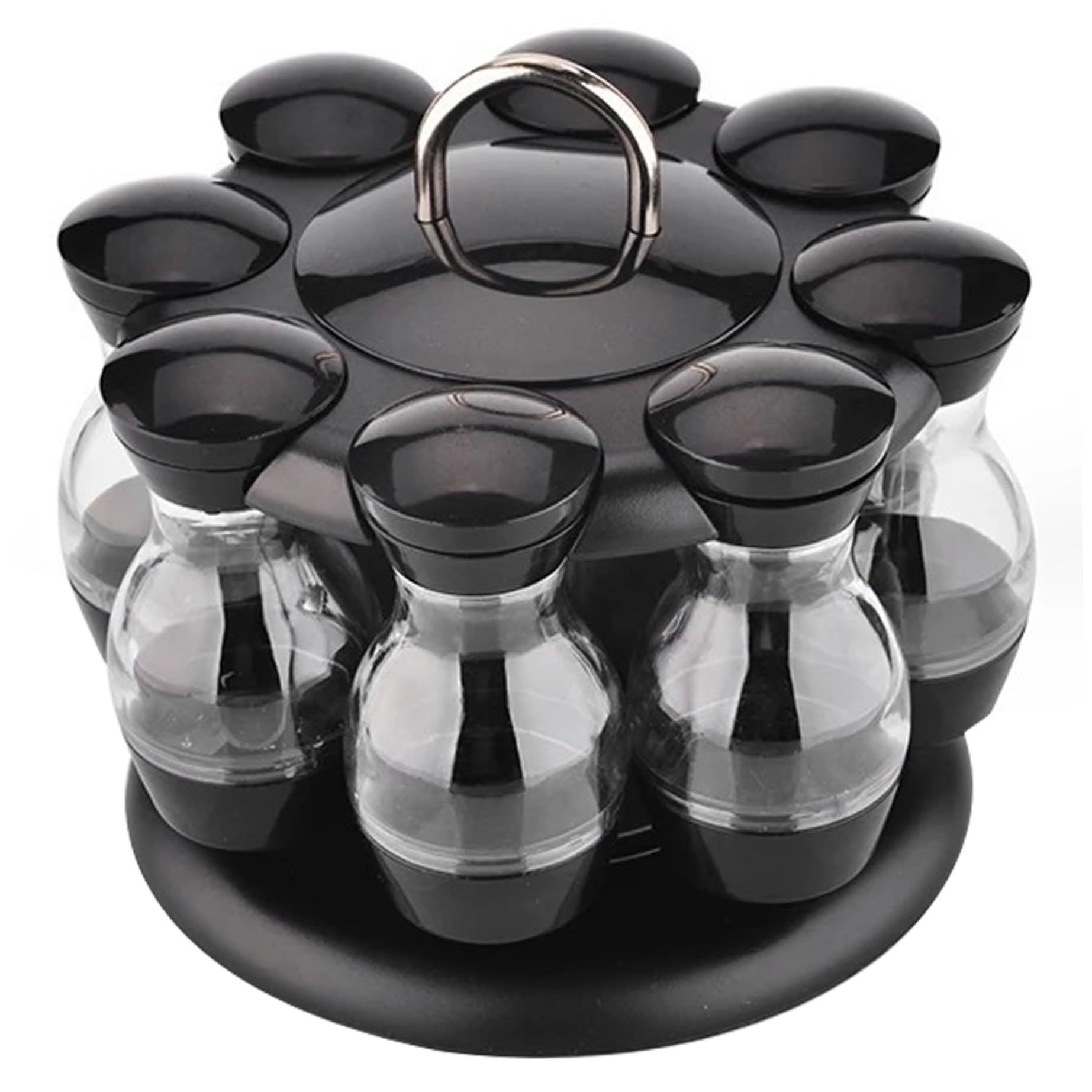 Organizador de especias con 8 botes y plato giratorio con asa para armarios de cocina ordenados