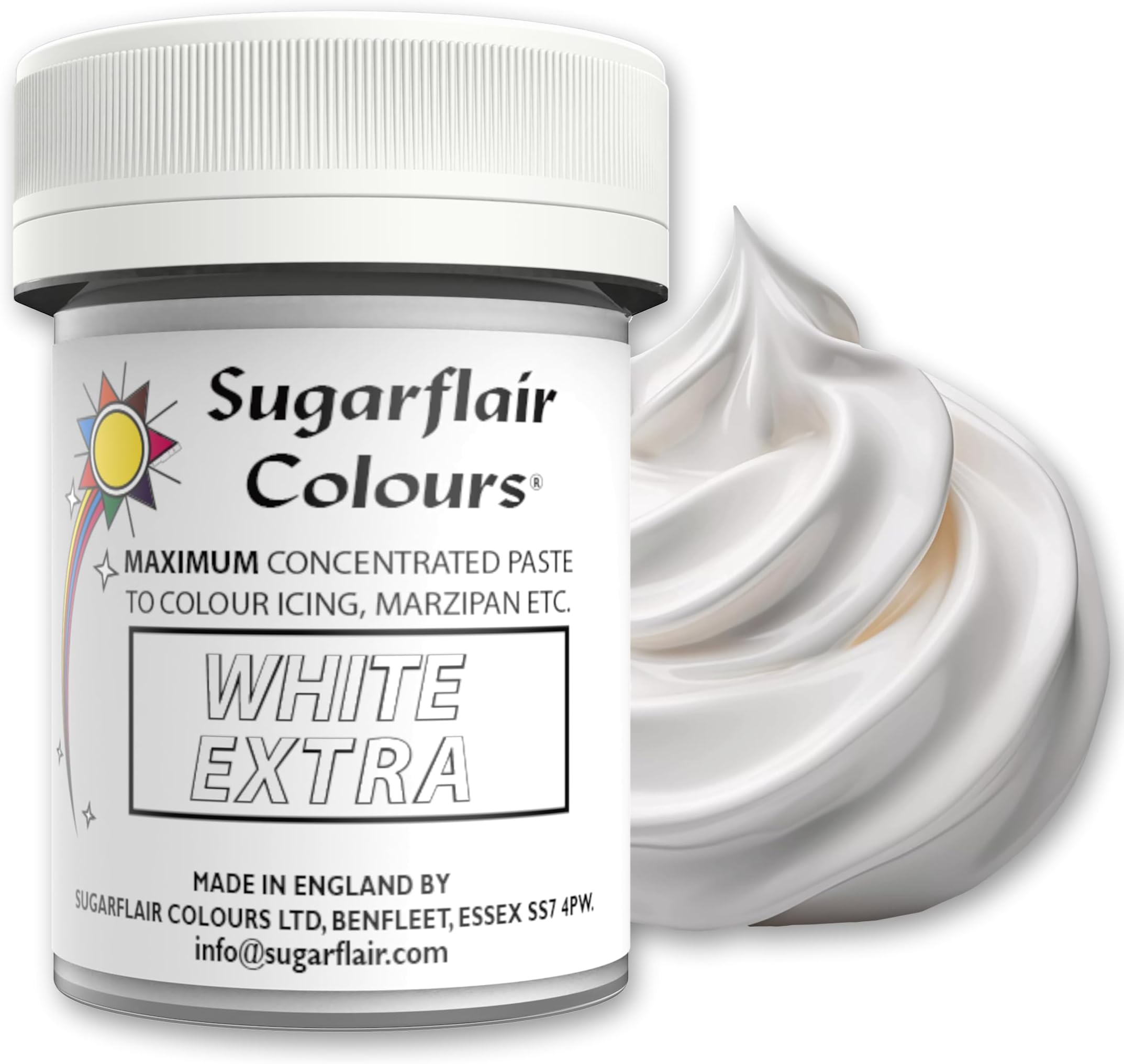 Sugarflair White Extra Food Colouring Paste 42g - Maximum Concentrated Paste Food Dye for Cake Decorating, Fondant, Buttercream, Cake Batter and More - Vegan, Kosher, Bake-Stable