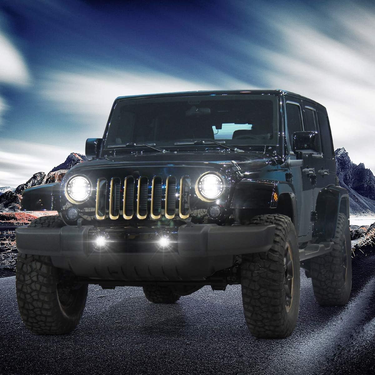 AUDEXEN 7 Inch Headlight Black + 4 Inch Fog Lights