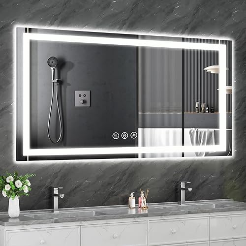 Miniatura 18 de Koonmi - Espejo de baño LED de 30 x 36 pulgadas, retroiluminación + iluminación frontal, espejo de baño LED con luces para pared, 3