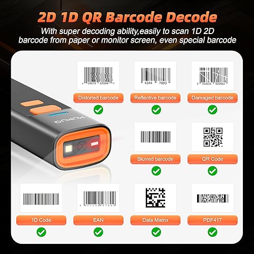 Miniatura 7 de Escáner de código de barras inalámbrico Mini Bluetooth 1D 2D QR Escáner de código de barras 3 en 1 Bluetooth y 2.4G y cable USB lector de código de