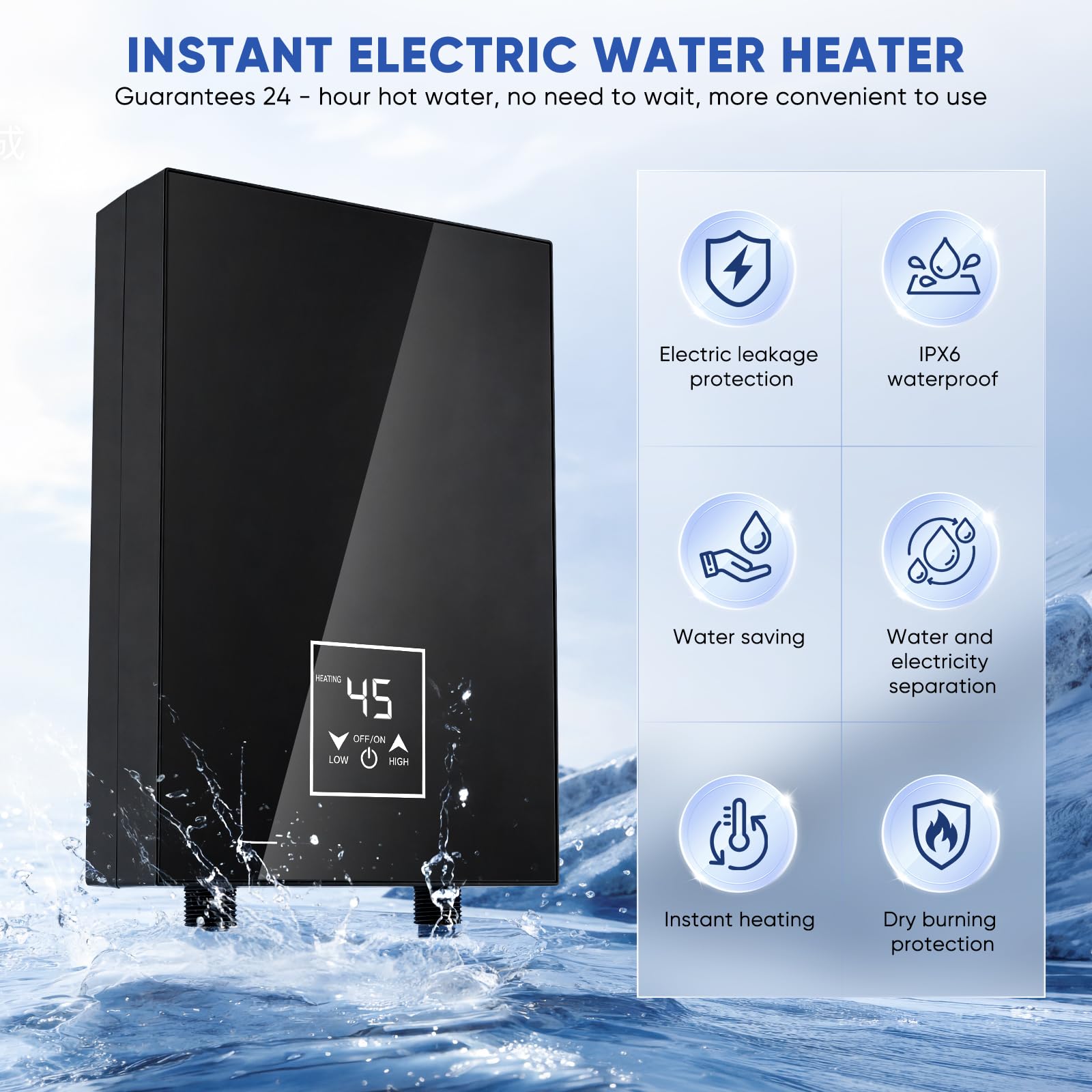 Mini scaldabagno istantaneo, 5500 W, scaldabagno elettrico 220 V, piccolo scaldabagno istantaneo con indicatore della temperatura 30-55 °C, sistema plug-and-play, per cucina, bagno, lavandino a mano