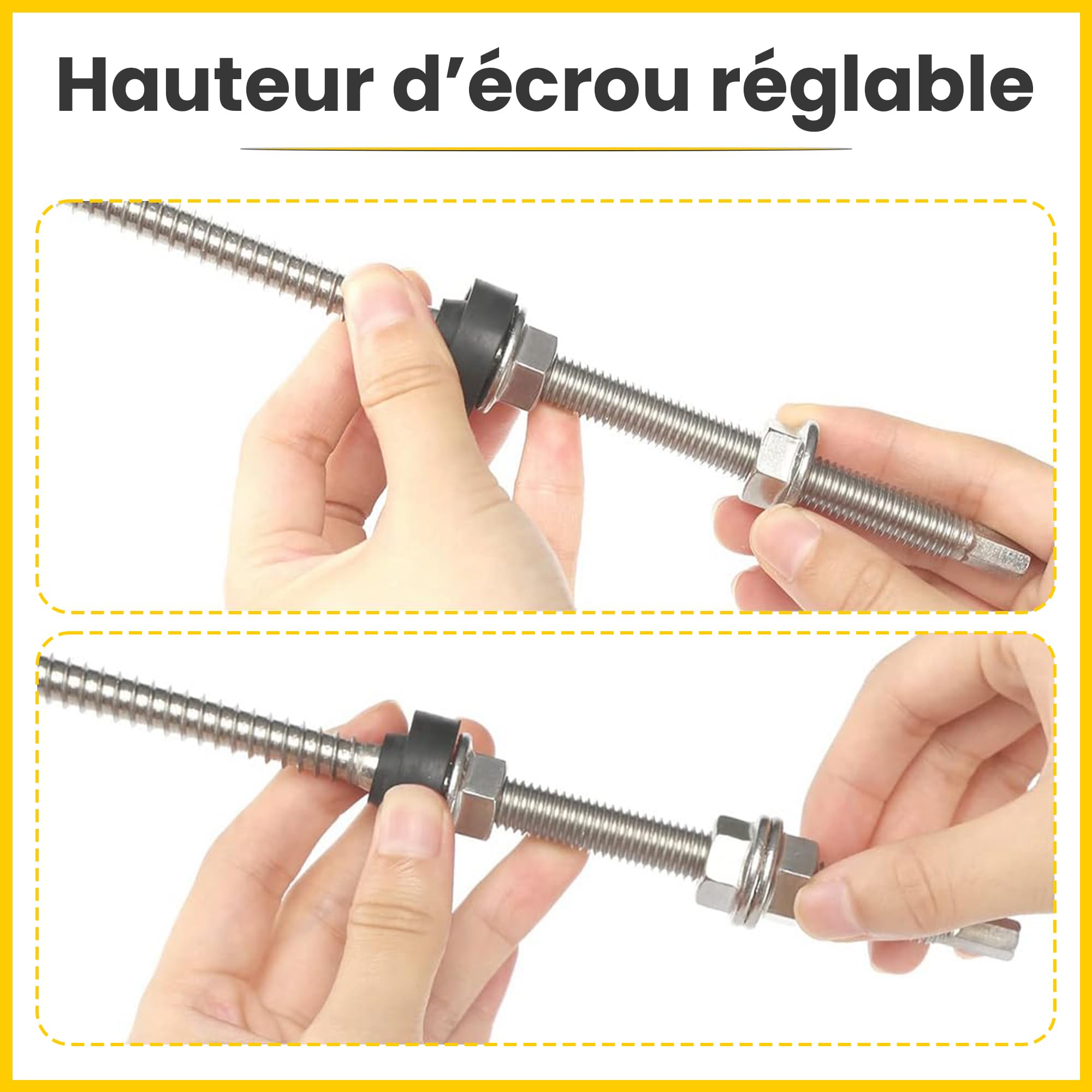 Offgridtec Lot de 10 vis à double filetage M10 x 200 en acier inoxydable avec plaque d'adaptation et joint en caoutchouc EPDM