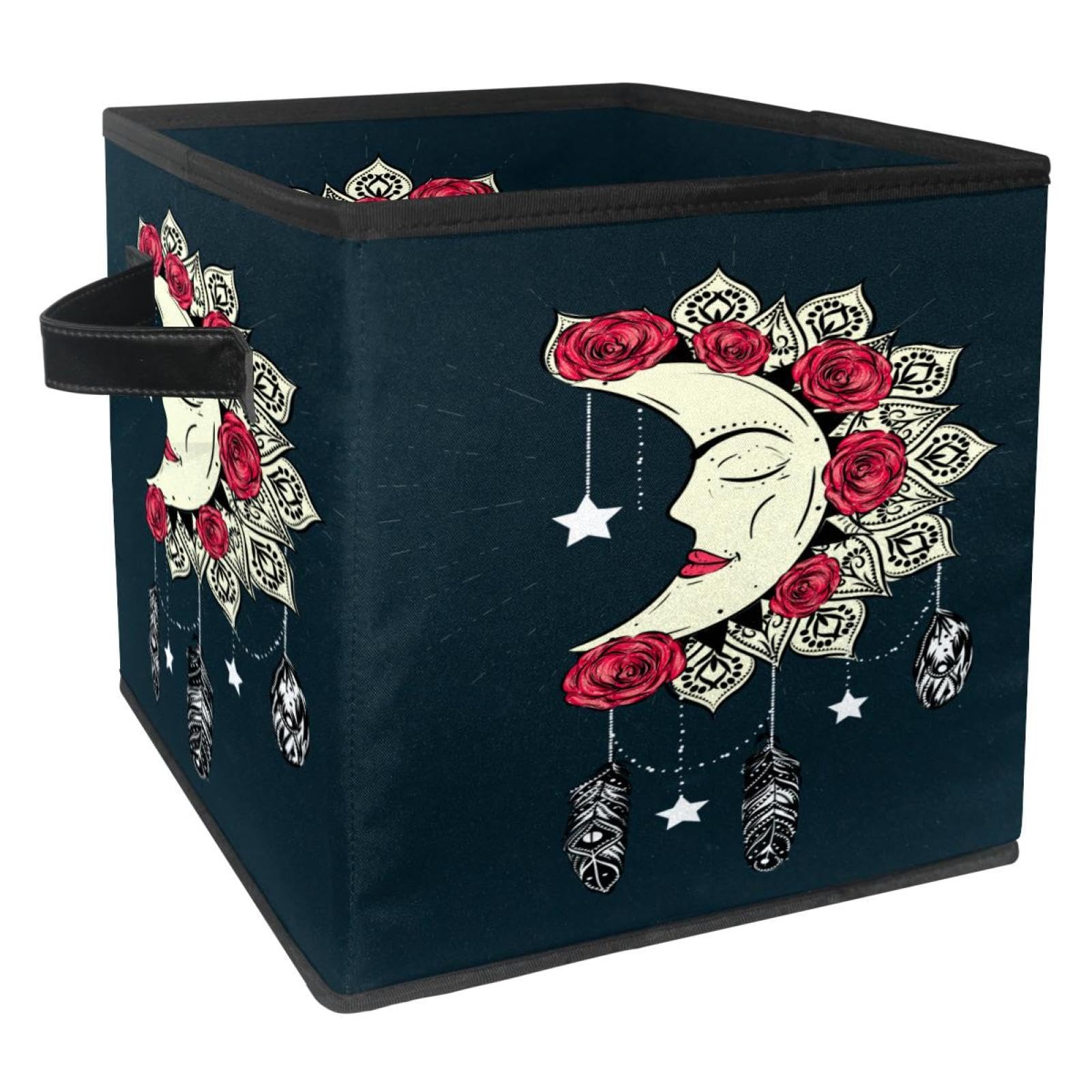 Boîte de rangement pliable avec poignées et motif attrape-rêves rose