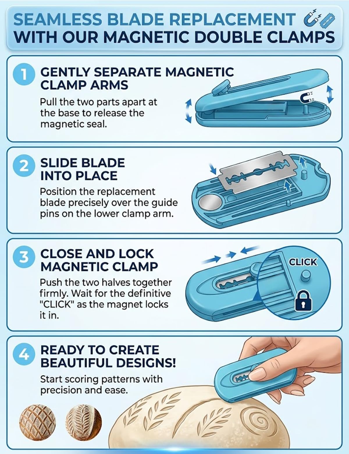 Sourdough Scoring Tool - Magnetic Bread Lame -6 Sourdough Scoring Tool - Magnetic Bread Lame -6