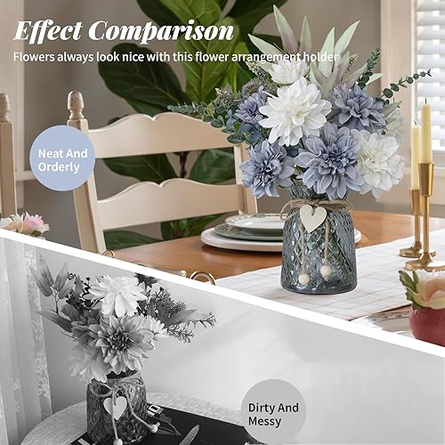 Miniatura 4 de Flores artificiales en jarrón, 8 dalias, flores artificiales de seda en jarrón, centros de mesa para decoración, flores falsas en jarrón con un