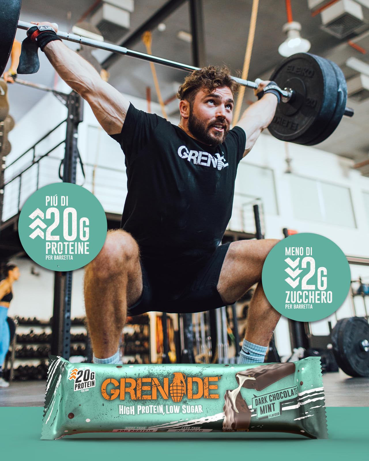 Grenade Barretta Proteica - Dark Chocolate Mint, 12 x 60 g | Barretta Proteica a Basso contenuto di Zuccheri, Piú di 20g di Proteine per Barretta
