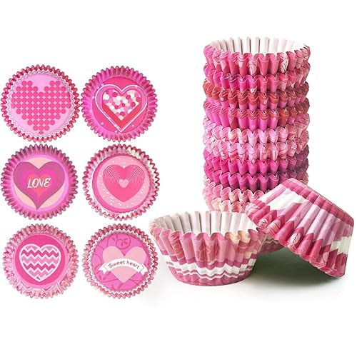 qiqee Valentine Cupcake Liners 300PCS Muffin Liners 6 Designs Birthday