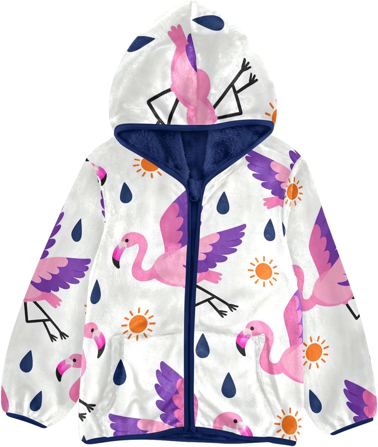 Cute Pink Flamingos Hooded Fleece Jacket Toddler Outerwear Jackets & Coats Navy Blue Baby Boys Hoodie