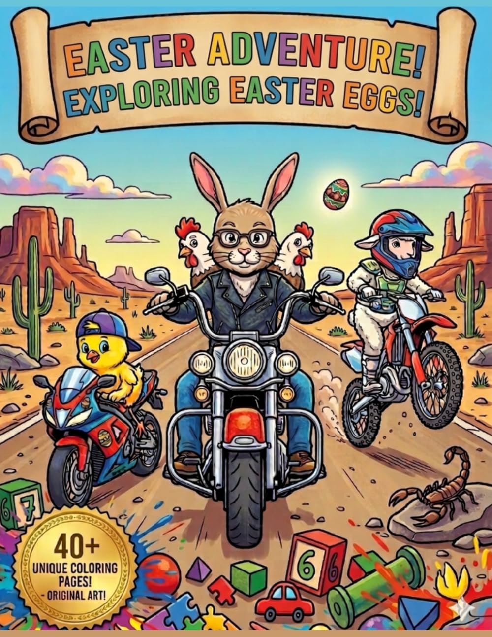 Easter Adventure: Exploring Easter Eggs!: 40 Unique Pages of Bunny, Chick, and Lamb in Hilarious Situations: Cooking, Studying, Racing, Exploring ... Coloring Fun for Creative Kids and Teens.