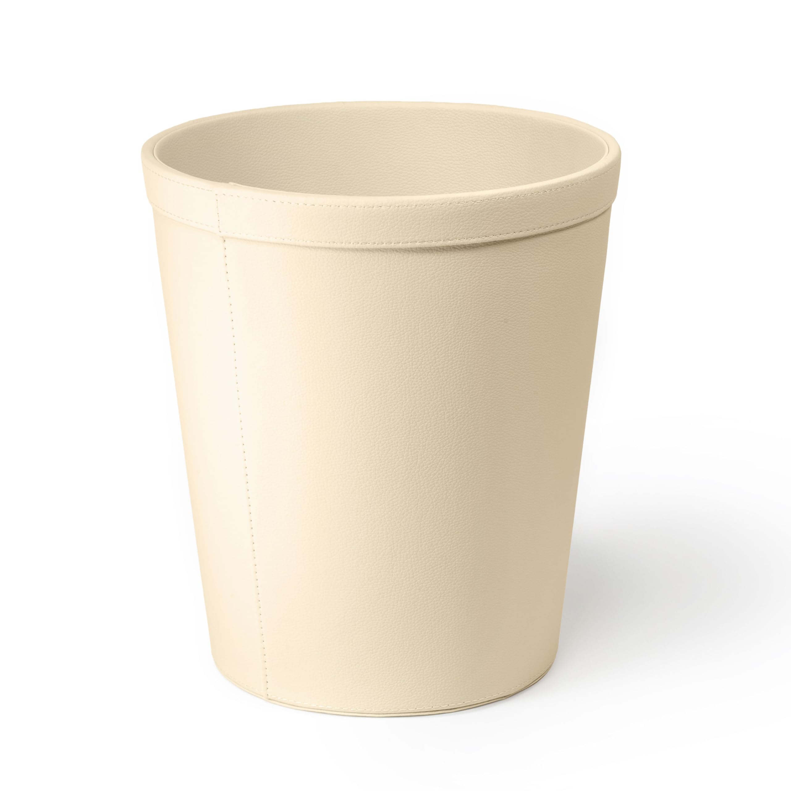 OSCO Faux Leather Waste Bin – 12 Litre Round Waste Paper Basket – Stylish Leather Finish Bin for Home Office, Study, Bathroom, Desk – Easy Clean Surface – Compact & Elegant, Single, Cream