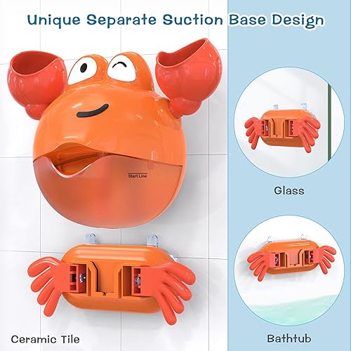 Miniatura 5 de KINDIARY Juguete de baño, máquina de burbujas de baño de cangrejo para bebé, niños pequeños de 1 a 3 años, bebés, niños, soplador automático de