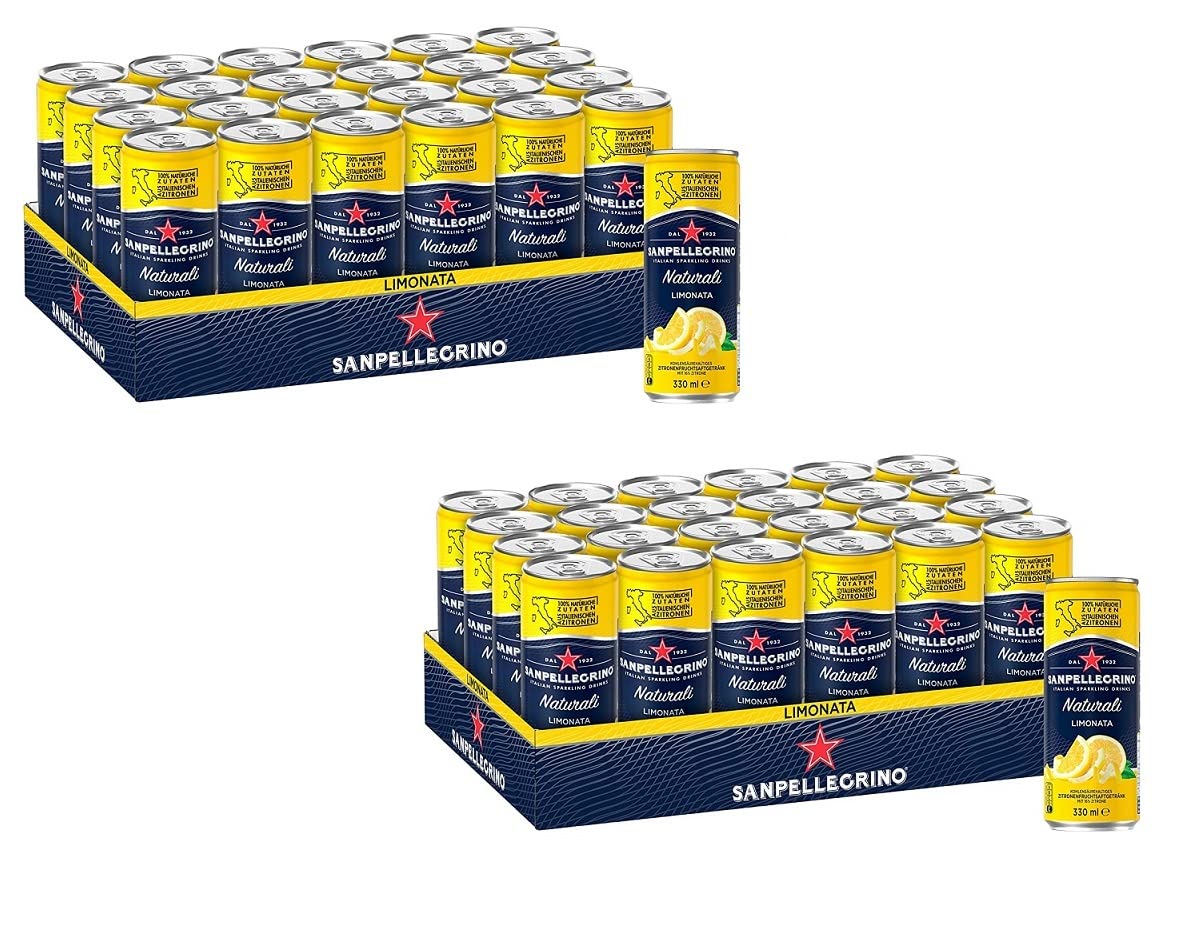 48x San Pellegrino Limonata Limonade 100% Natürliche Inhaltsstoffe Alkoholfreies Getränk Kohlensäurehaltiges Erfrischungsgetränk auf Basis von Zitronensaft 16% Einwegdose 330ml