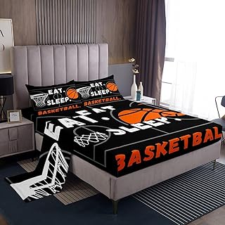 Feelyou Kids Basketball Bed Sheets Cool Sport Theme Bedding Set for Boys Teens Eat Sleep Basketball Court Decor Sheet Set Ball Games Bed Set Bedroom Collection 3Pcs Full Size