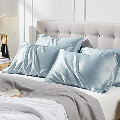Miniatura 2 de EHEYCIGA Juego de 2 fundas de almohada de satén tamaño King, fundas de almohada suaves para cabello y piel similares a la seda, paquete de 2 fundas