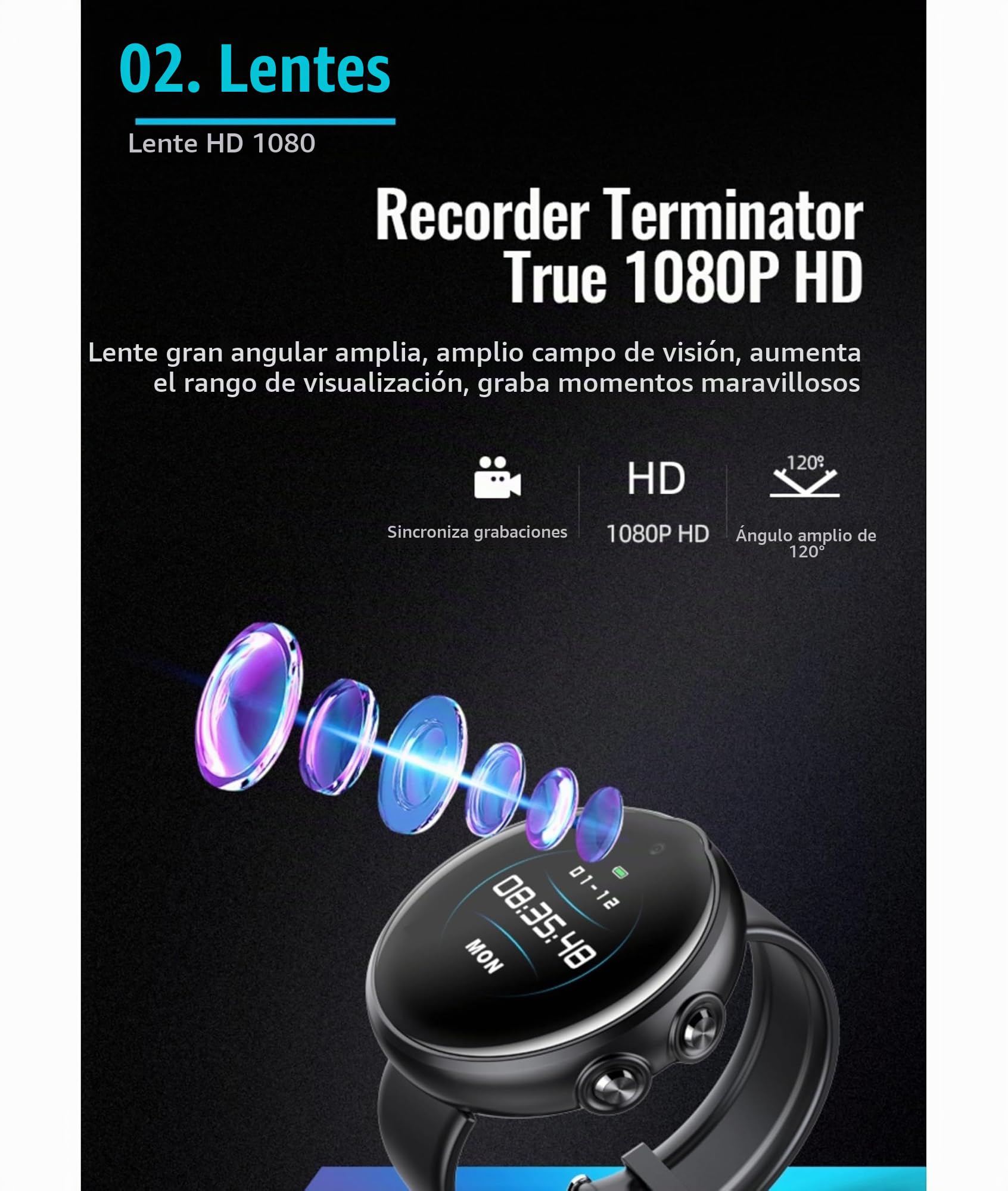 Pulsera con Cámara Espía, Reloj Grabador Digital Activado por Voz con Reducción de Ruido, Dispositivo Inteligente de Grabación de Sonido HD con IA Pulsera Grabadora de Video, (12)
