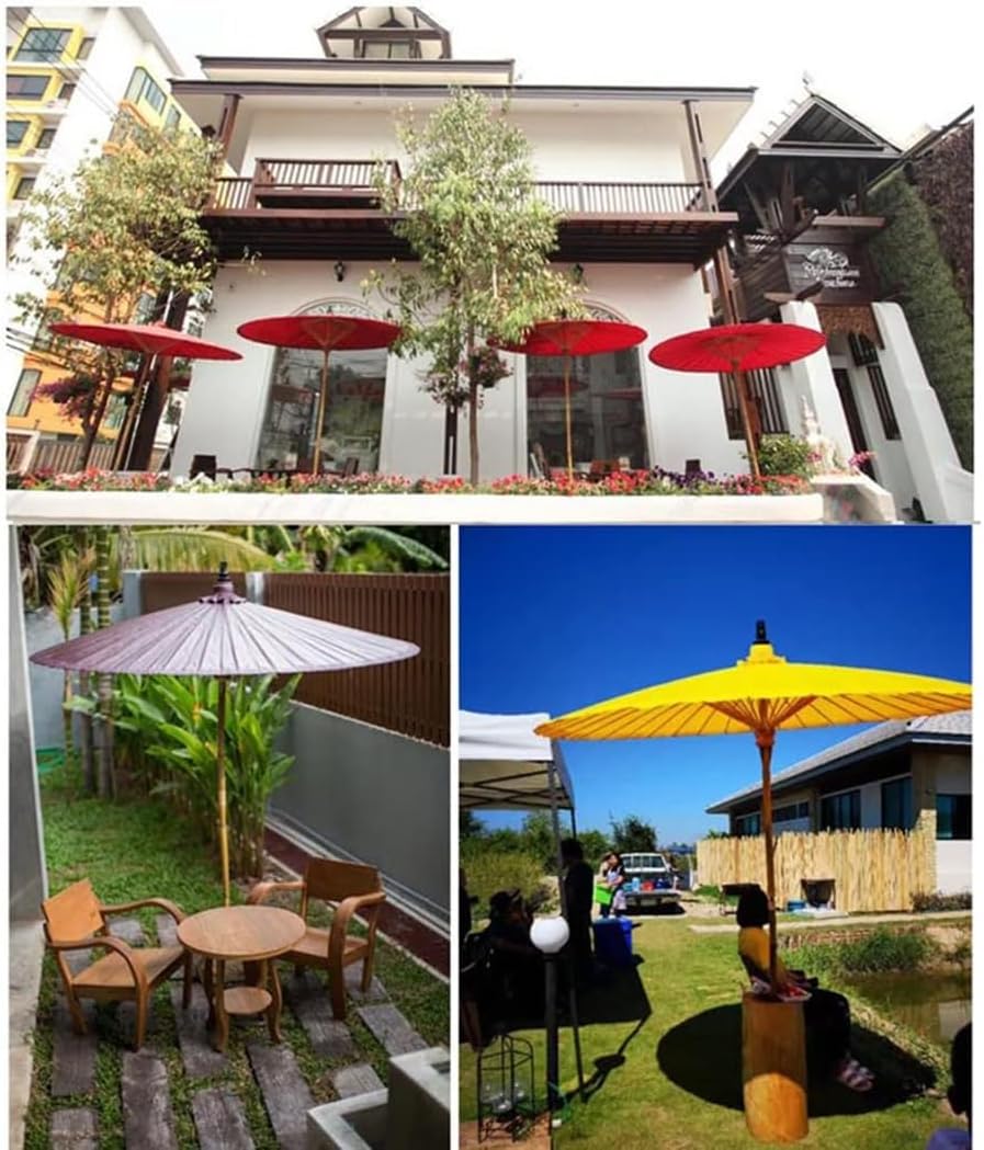 6.5ft Outdoor Oil Paper Umbrella Vintage Handmade Garden Beach Parasol Bamboo Skeleton Pole Sun/rain Protection Many Colours