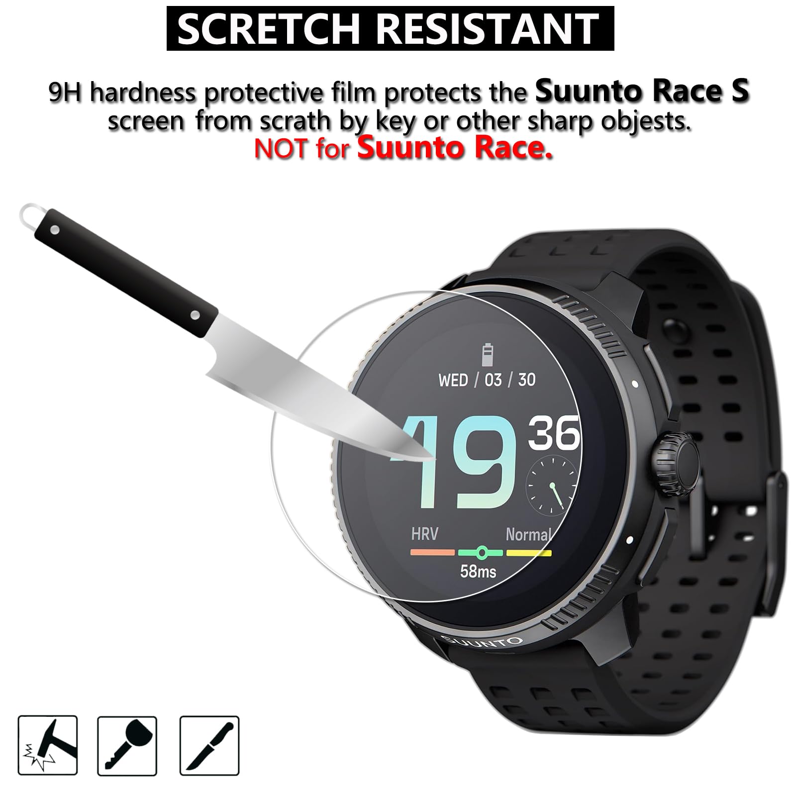 LUSEE Folia ochronna na wyświetlacz kompatybilna z Suunto Race S, folia ochronna na wyświetlacz [twardość 9H] [odporna na zarysowania] szkło hartowane HD (nie nadaje się do Suunto Race)