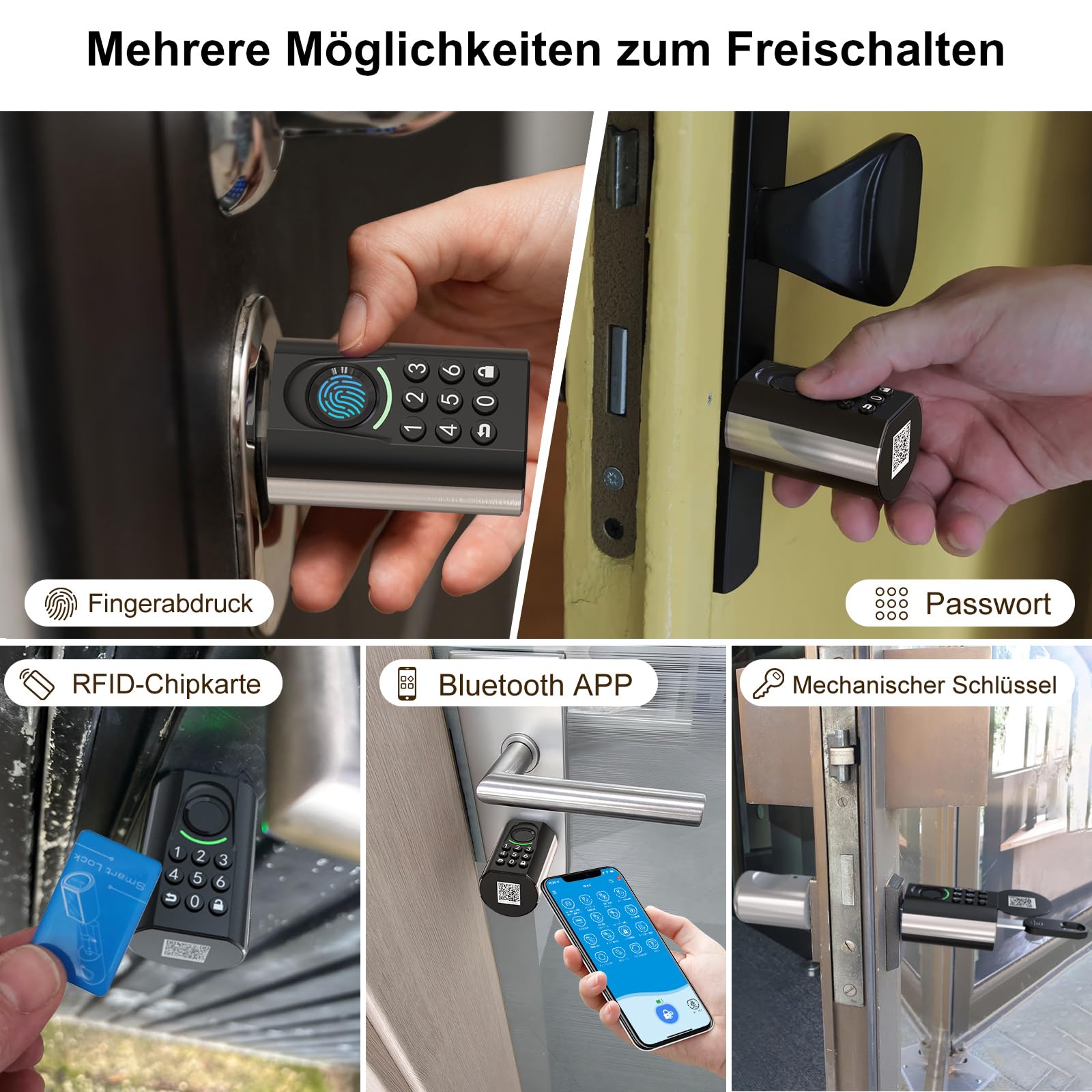 WELOCK U71 Fingerabdruck Passwort Türschloss mit Schlüssel für EU-Profiltür | Elektronisches Türschloss Code mit App und Karte, Zahlencode Türschloss Verstellbarer, Smart Lock für 60-90mm tür
