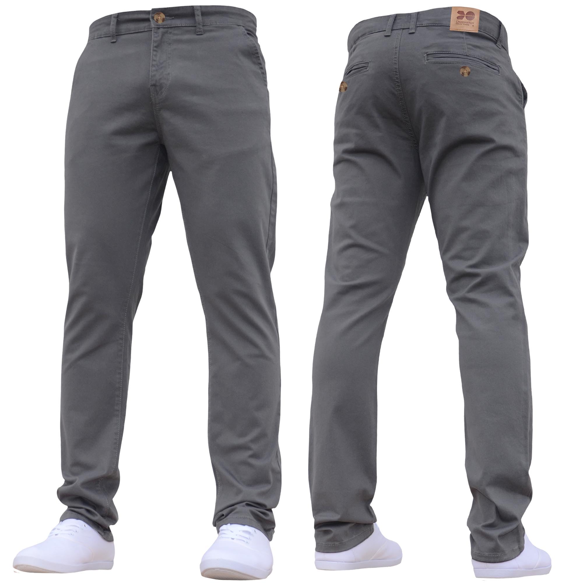 Crosshatch Men's Charcoal Stretch Chino 'Larento' Slim Fit Leg Smart Work Trousers Jeans By Jeanbase 40W X 34L