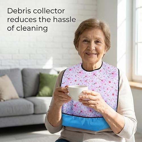 Miniatura 7 de Baberos para adultos mayores, baberos lavables para adultos, babero de flores reutilizable para adultos que comen adultos mayores, protector de ropa