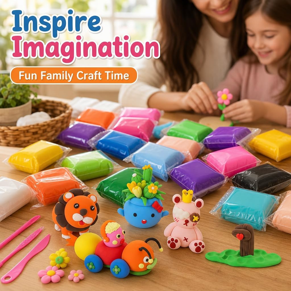 Air Dry Clay Kit for Kids – 36 Colors Non-Toxic Soft Modeling Clay Set with 3 Sculpting Tools, DIY Arts & Crafts Supplies, Ideal Gift for Birthday, Christmas, Halloween (Ages 3+)