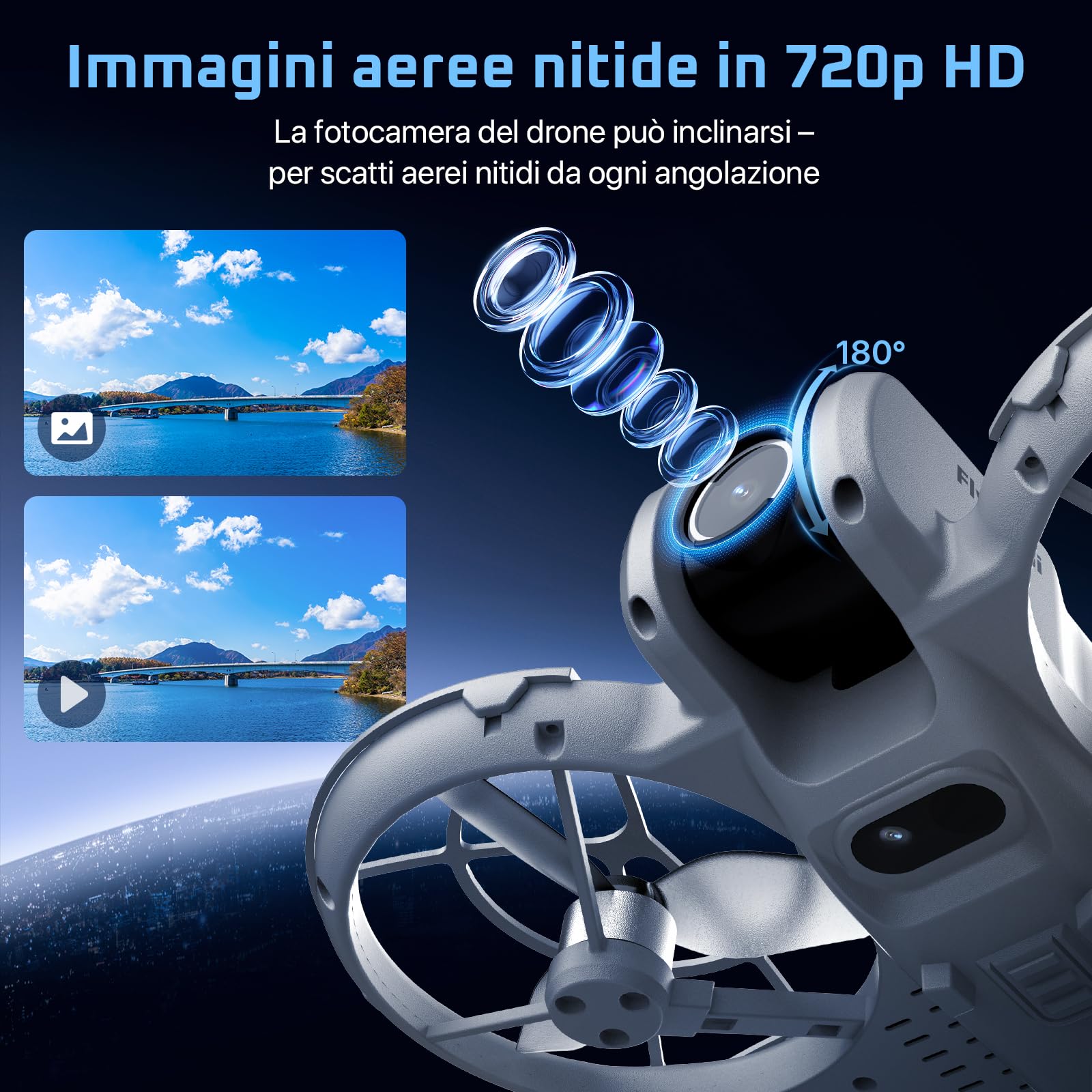 Mini Drone Rollei Fly Mini Droni con Fotocamera 720P Drone Quadricottero con Modalità senza Testa 360° Rotazione Telecomando e APP Meno di 250 g per Principianti e Appassionati Droni-Drones-Fotocamera