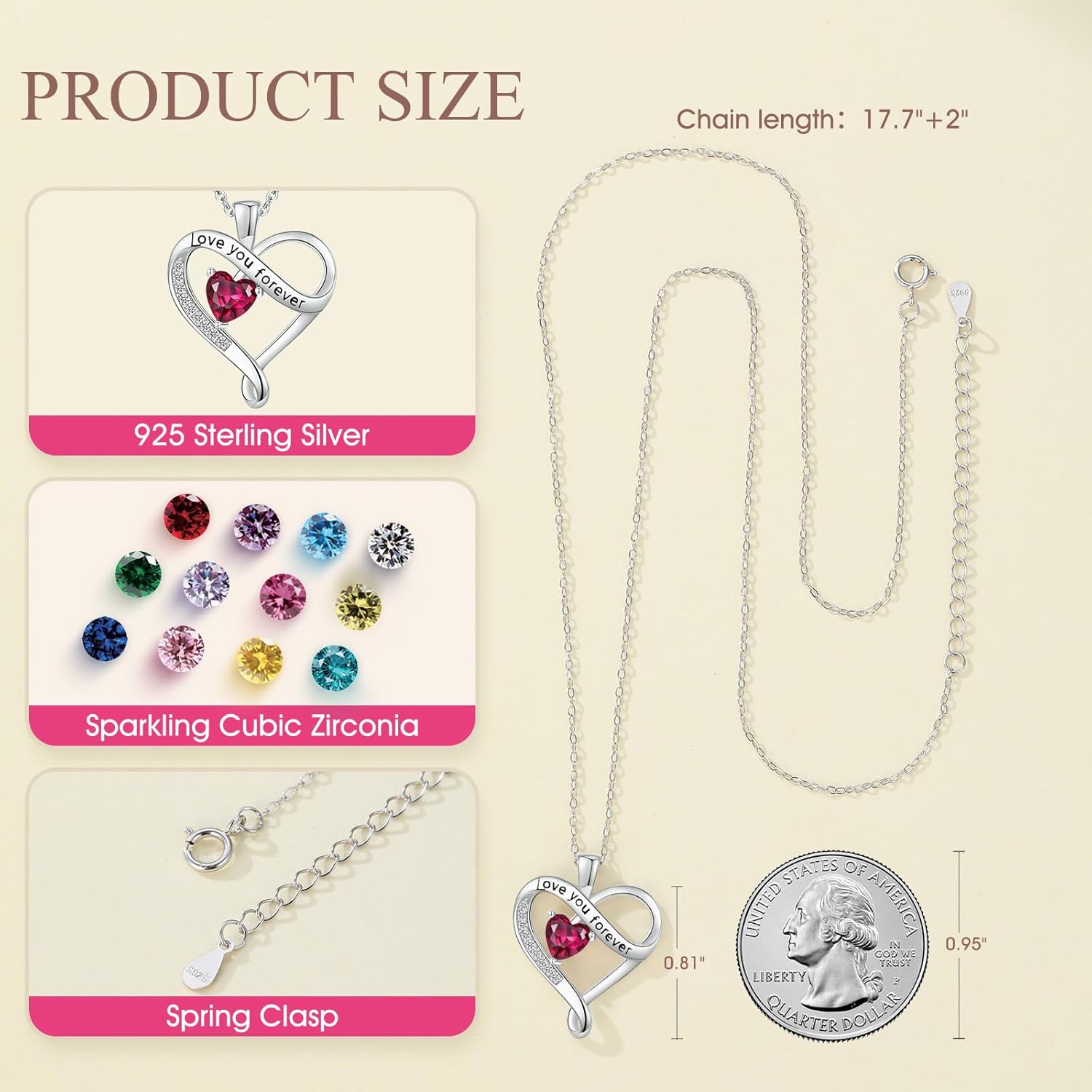 Infinity Heart Necklaces for Women - S925 Sterling Silver Love Heart Birthstone Pendant Necklace, Wedding Anniversary, Birthday, Mothers Day Gifts for Mom, Mother, Wife, Girlfriend - Image 5