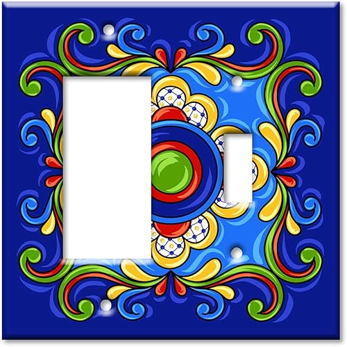 Art Plates - Placa decorativa para interruptor de luz - Placa decorativa de pared metálica - Combo Decora - Palanca - Azulejo Talavera mexicano azul