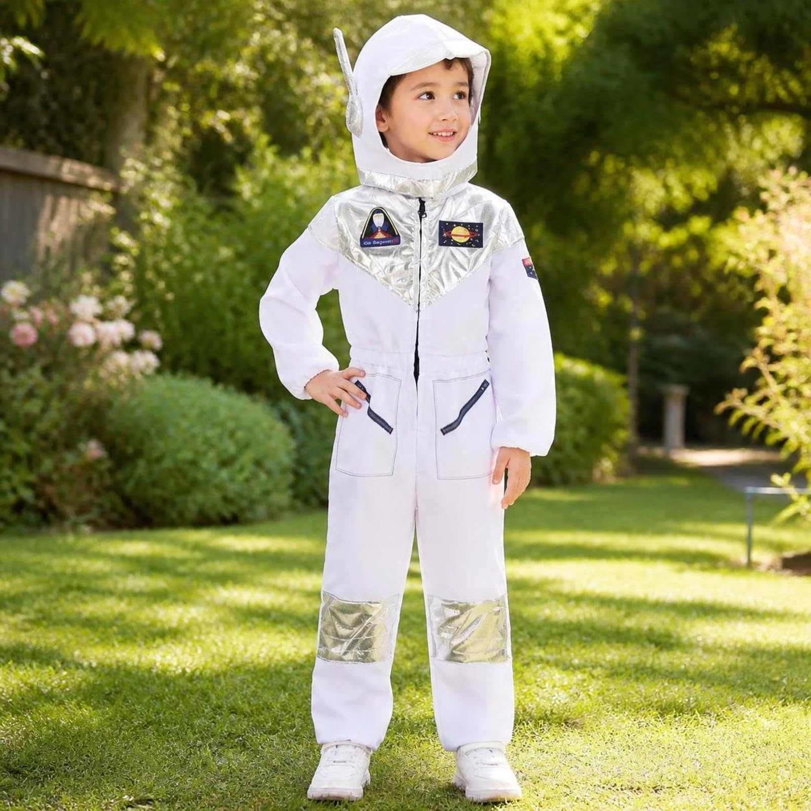 Tuta Completa da Esploratore Spaziale | Realistico, Tuta da esploratore spaziale con Cappuccio, Lavabile, per Halloween, Recite Scolastiche, S, Con Guanti