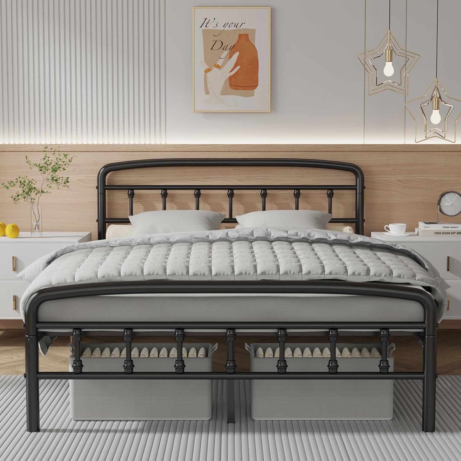 Metal Full Size Bed Frames with Headboard , No Squeak & 1500lbs Heavy Duty Support | Metal Bed Frame Full with Footboard | Tool-Free 20-Min Assembly, No Box Spring Needed, Underbed Storage