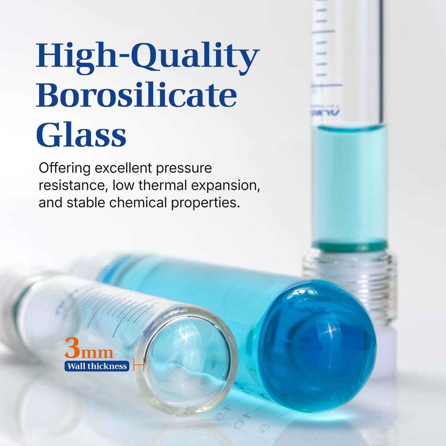 ALWSCI 100 mL Frasco de Presión de Pared Gruesa con Tapón Roscado de PTFE, Borosilicato 3.3, Recipiente de Vidrio para Alta Presión de Laboratorio 40x205mm