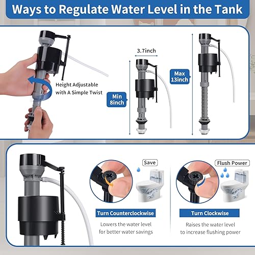 Miniatura 5 de Kit de repuesto de válvula de llenado de inodoro ajustable de 16 piezas con guantes, válvula de descarga silenciosa para tanque y tazón, juego de