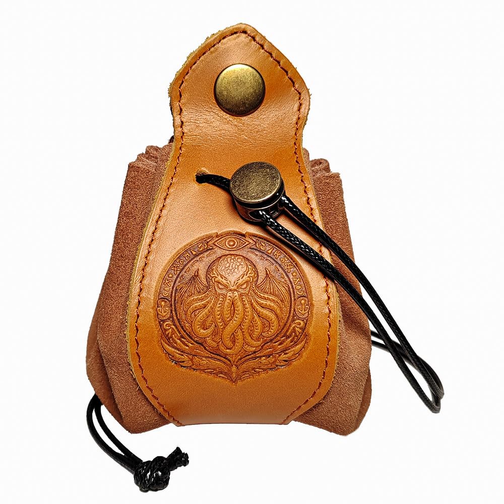 Cthulhu Leather Dice Bag &amp; 2-in-1 Folding Dice Tray – Premium DND Accessory