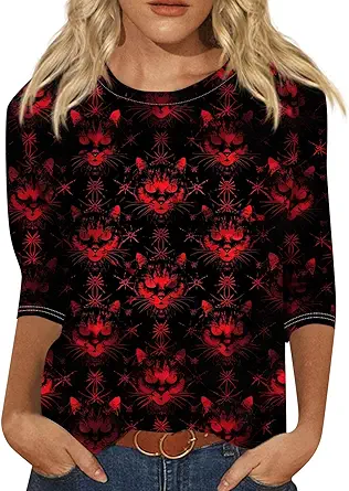 Cute Funny Halloween Shirts for Women Plus Size 3/4 Length Long Sleeve Womens Tops Witch Gothic Renaissance Shirt