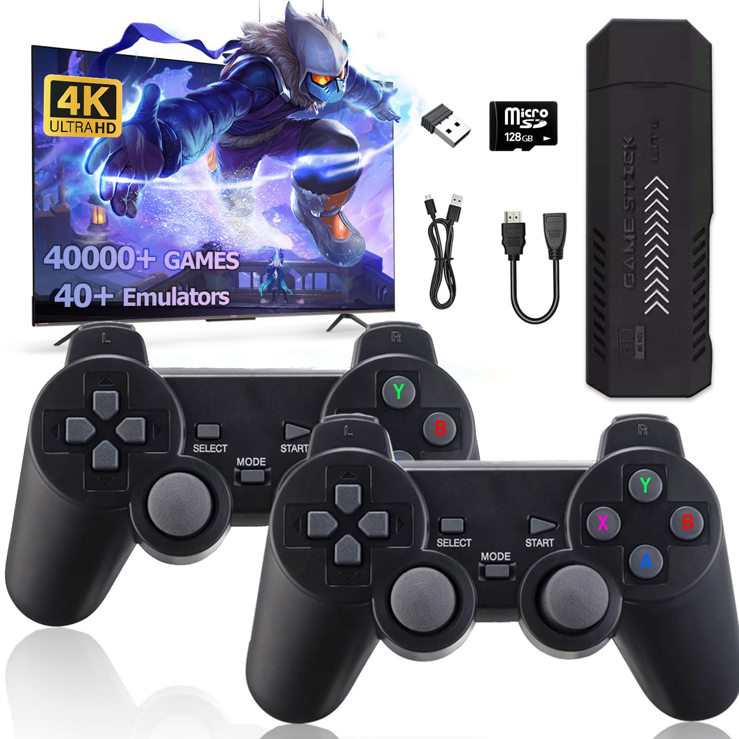 Console De Jeux Rétro Avec 40 000+ Jeux - Stick HDMI 4K, 128 Go, 2 Manettes Sans Fil - Plug & Play Pour TV - Idéal Cadeau - 6