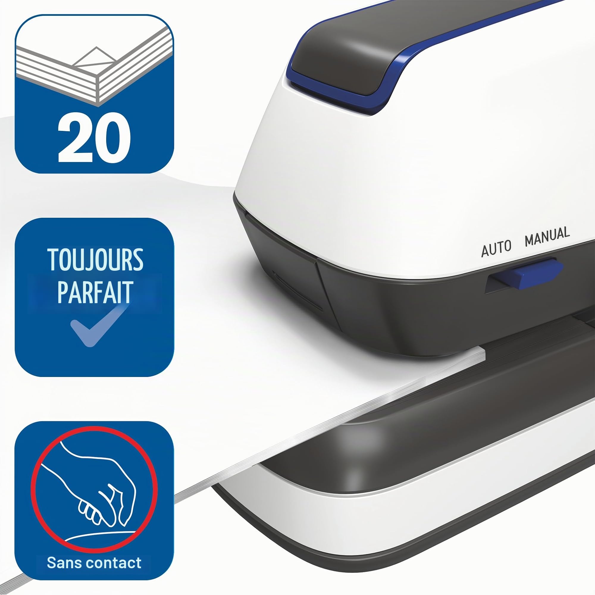 RAPID Optima 20E - Agrafeuse de Bureau Automatique, Agrafeuse Électrique Sans Contact avec 1000 Agrafes Incluses, Capacité 20 Feuilles (2102351)