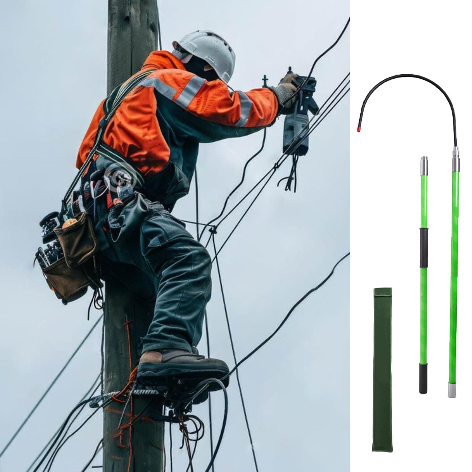 GTHTUHFD Rescue Hook For Working At Heights With Carrying Bag, Insulated Rescue Hook For Emergencies Involving Electric Shocks, Rescue Pole Set For Firefighters And Electricians,Green-2m/6.6ft