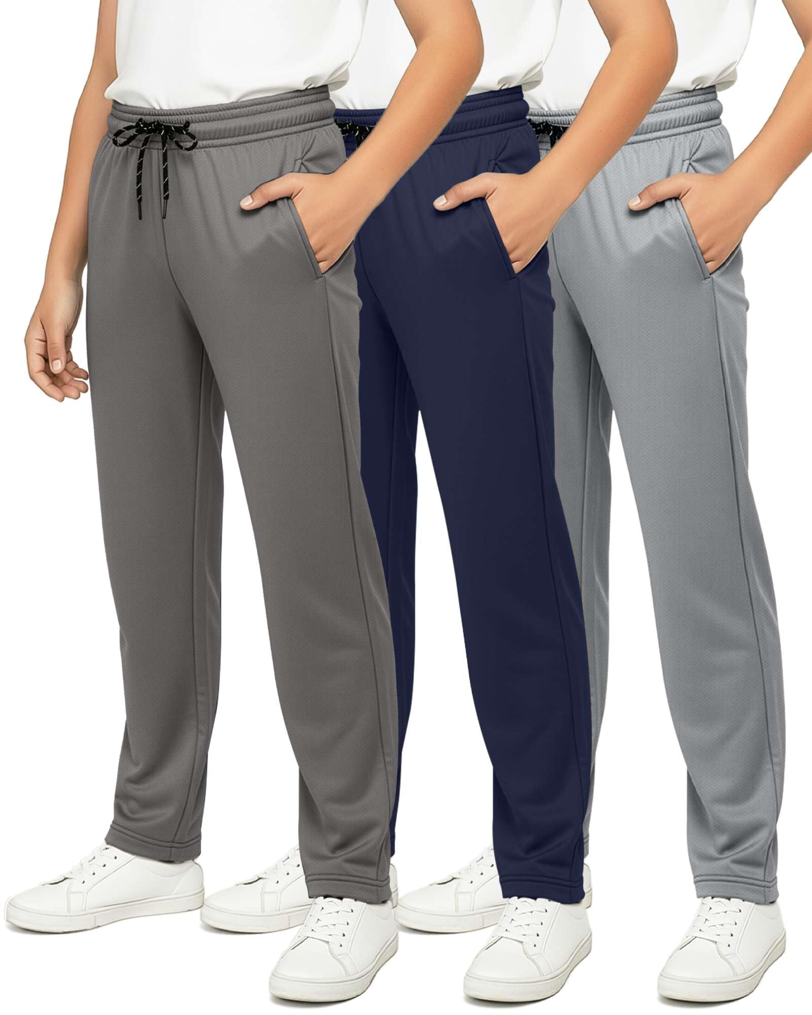 3 Pack Boy's Mesh Open Bottom Sweatpants Athletic Track Pants Teens Kids