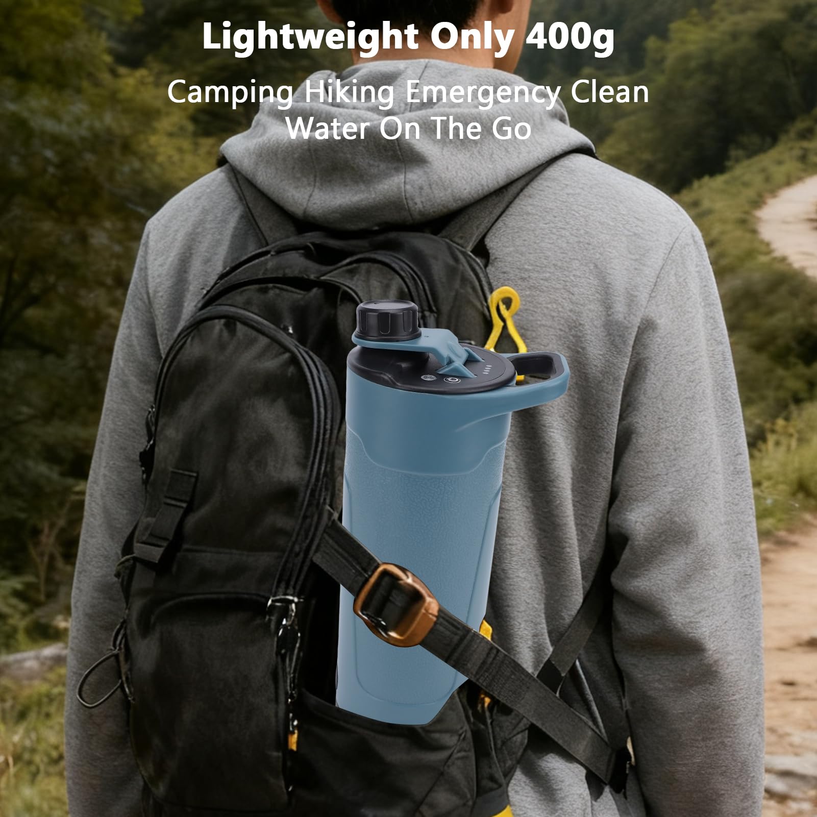 Lixada Bouteille filtrante électrique pour l'extérieur, 650 ml, ultra légère, avec filtre, bouteille d'eau portable avec filtre pour camping, randonnée, urgence, bushcraft